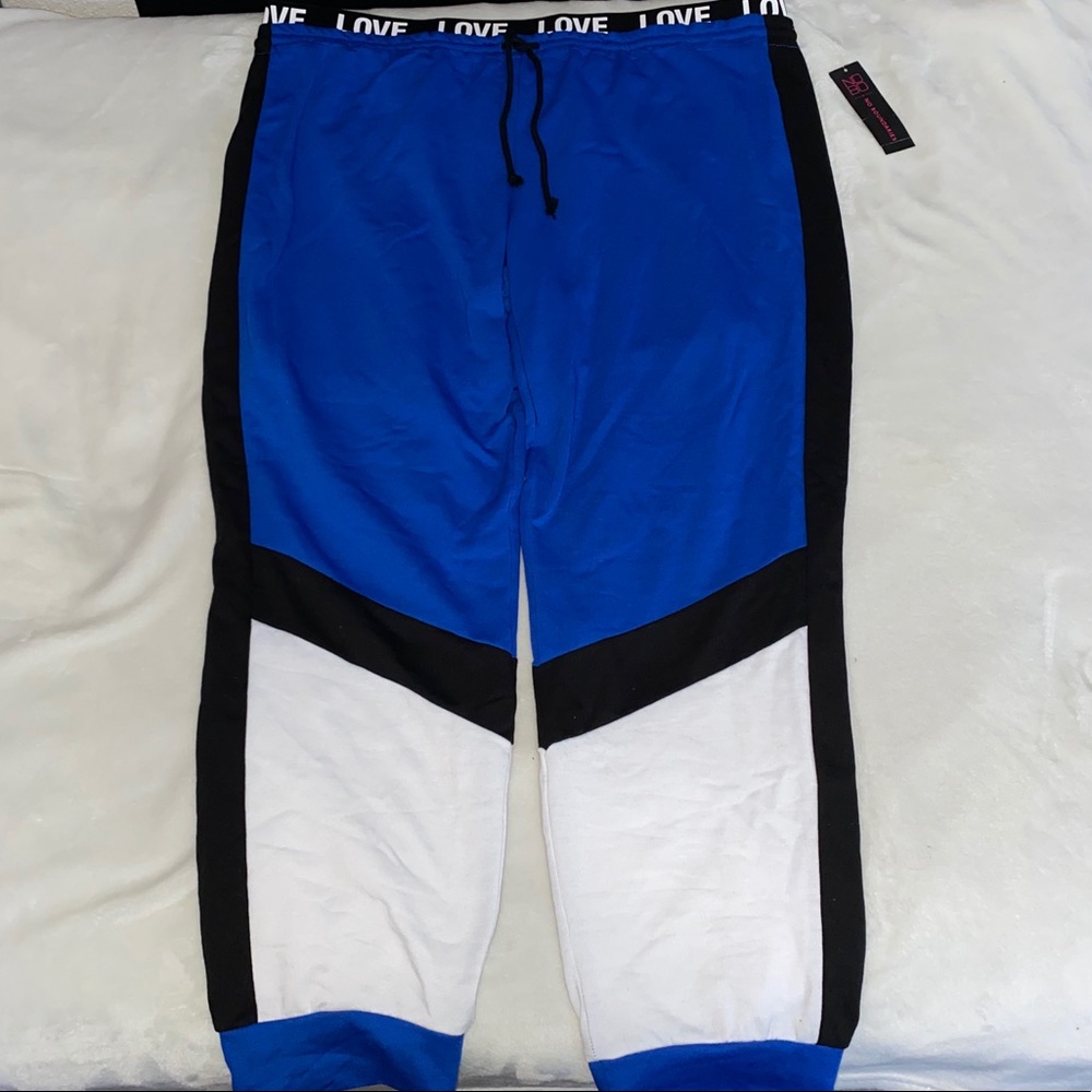 Blue and White Color-block Joggers